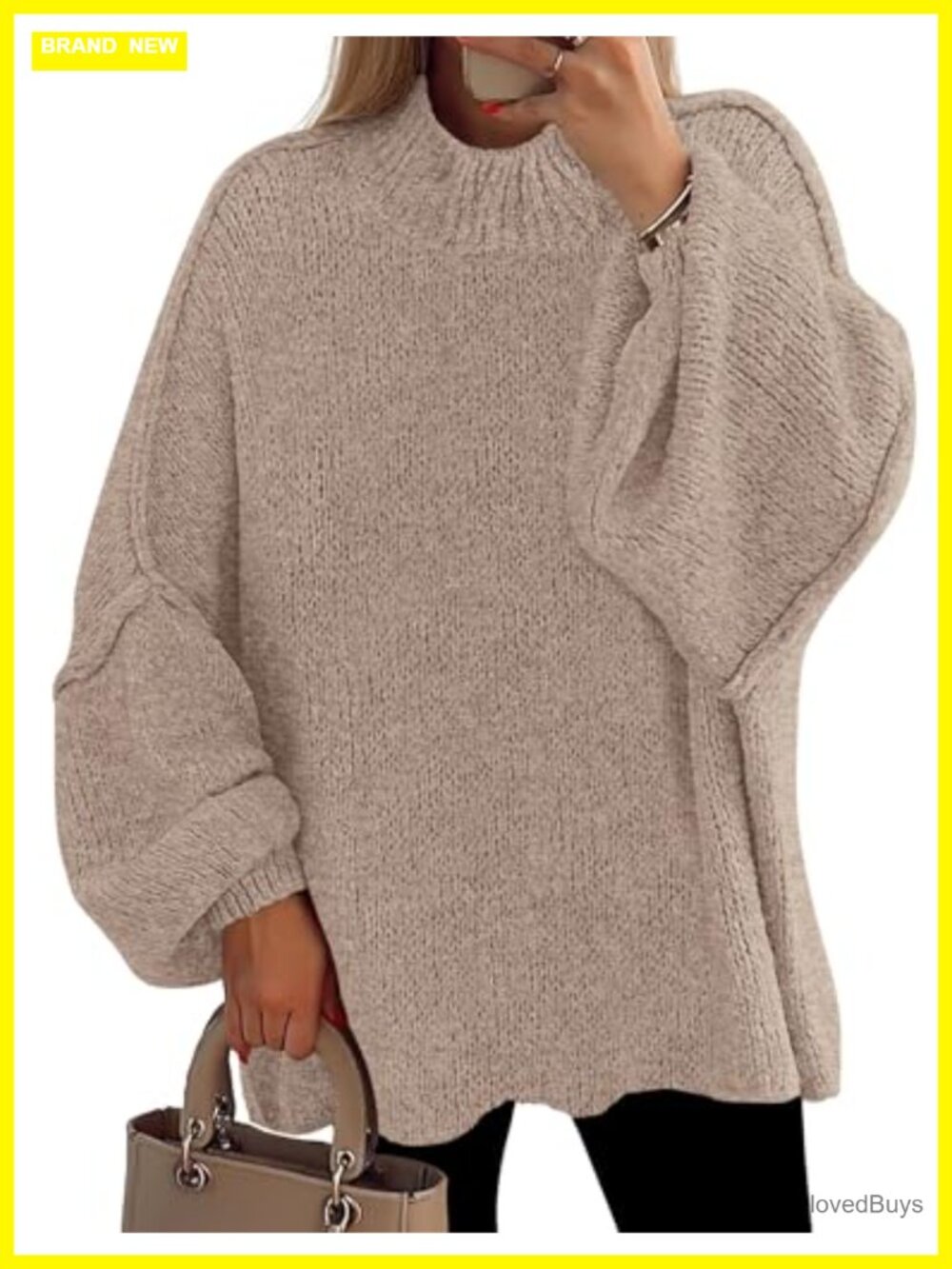 Oversized Mock Neck Chunky Knit Pullover Sweater Loose Fit